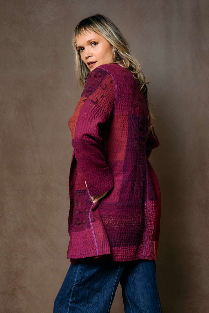 OMBRE PATCHED GOLD STAMP KANTHA LONG JKT - og4006-red -