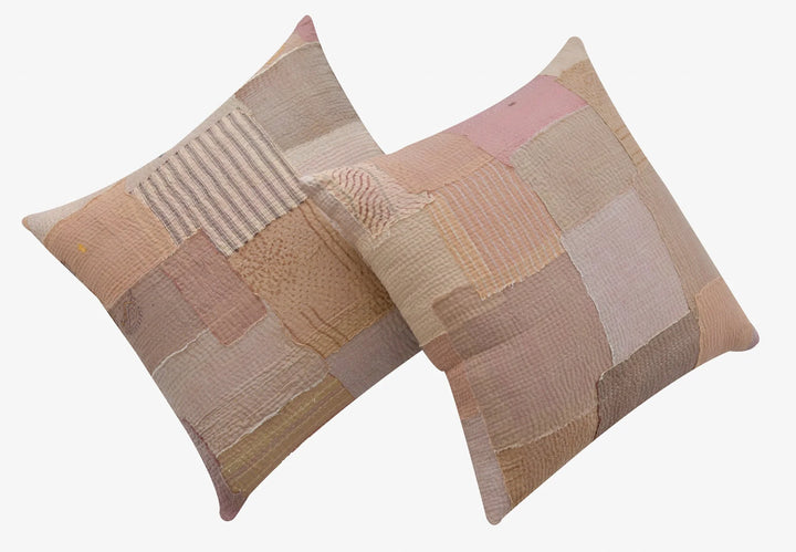 Mosaic Fray Handmade Vintage Kantha Pillow -Mushroom