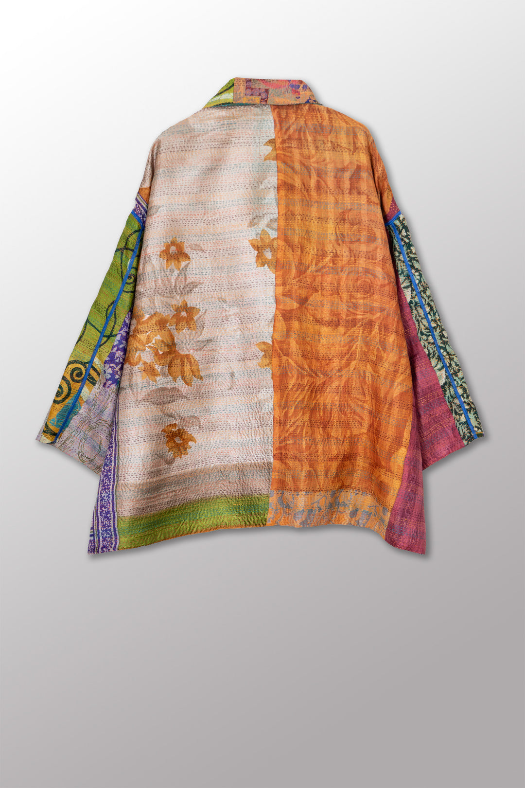 VINTAGE SILK KANTHA OVERSIZED MINI COAT - sv2332-0010a -