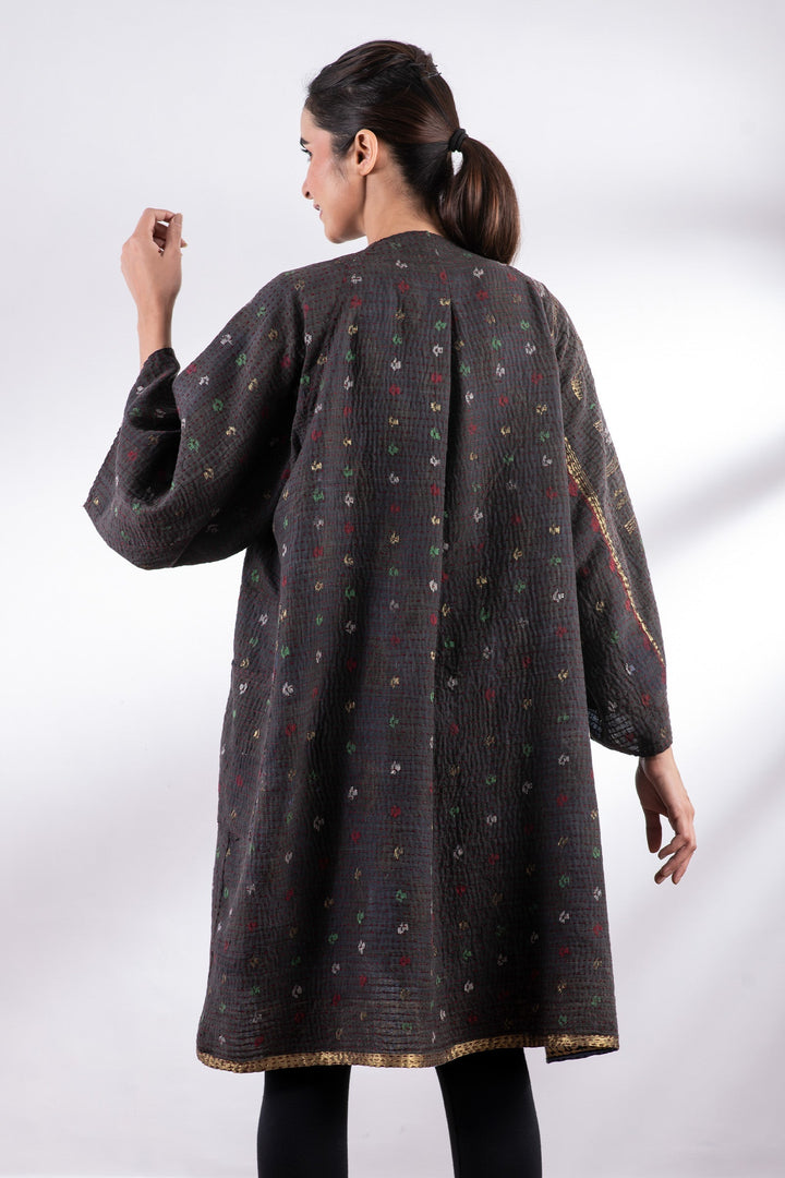 VINTAGE COTTON BBK KANTHA KIMONO DUSTER - bb2317-0009a -