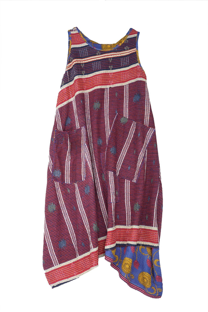 VINTAGE COTTON BBK KANTHA POINTY HEM DRESS - bb2415-0013m -