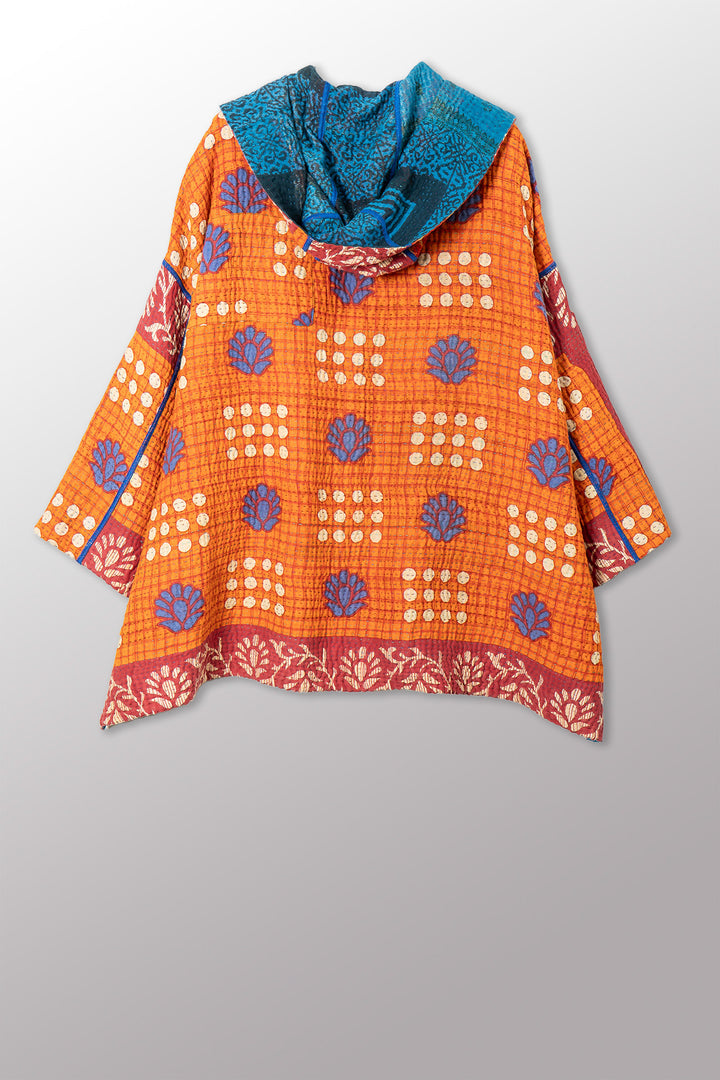 VINTAGE COTTON KANTHA HOODIE PONCHO - cv4064-0038a -