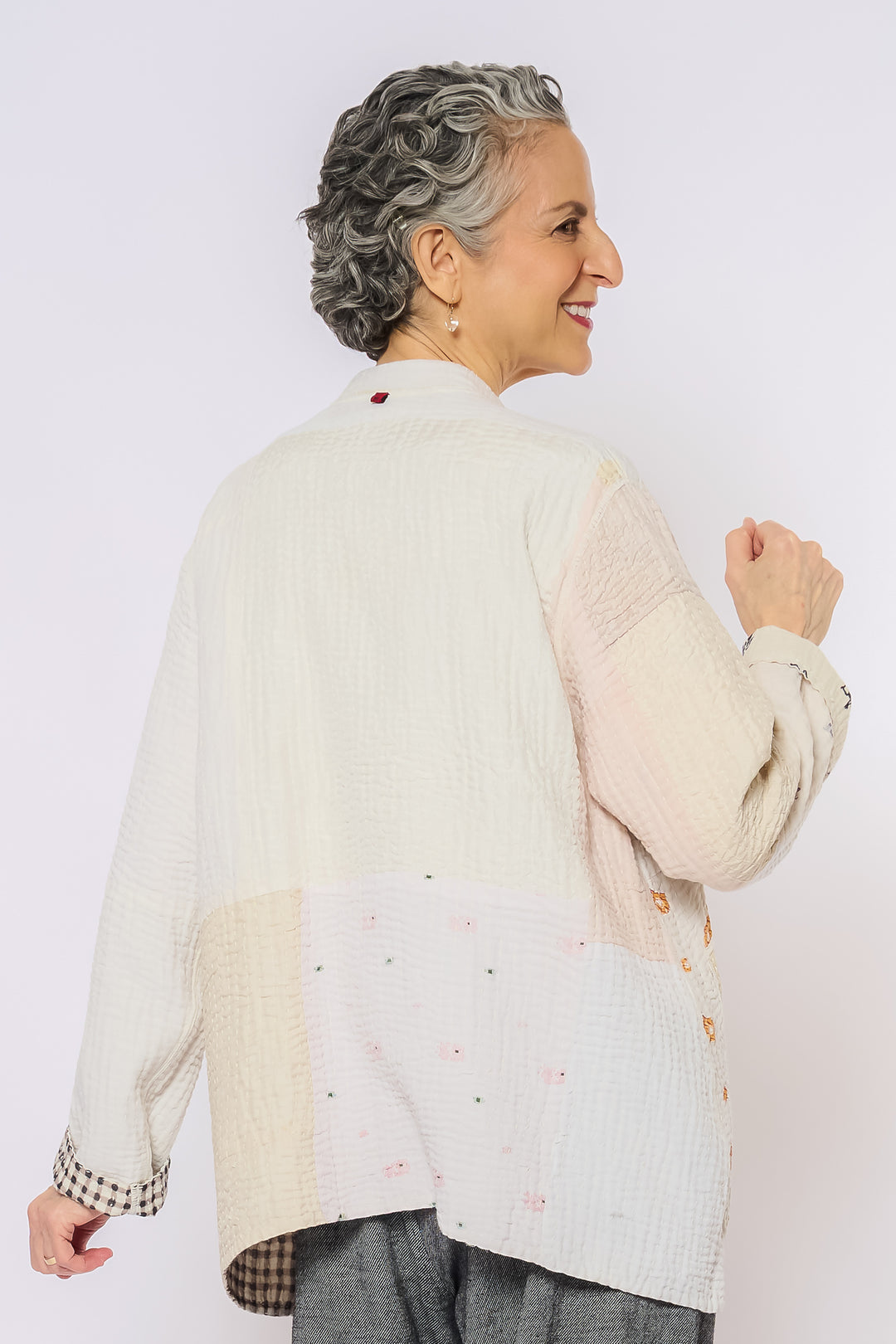 BBK PATCH KANTHA KAFTAN JACKET SHORT - bl-bbp4088-ivy -
