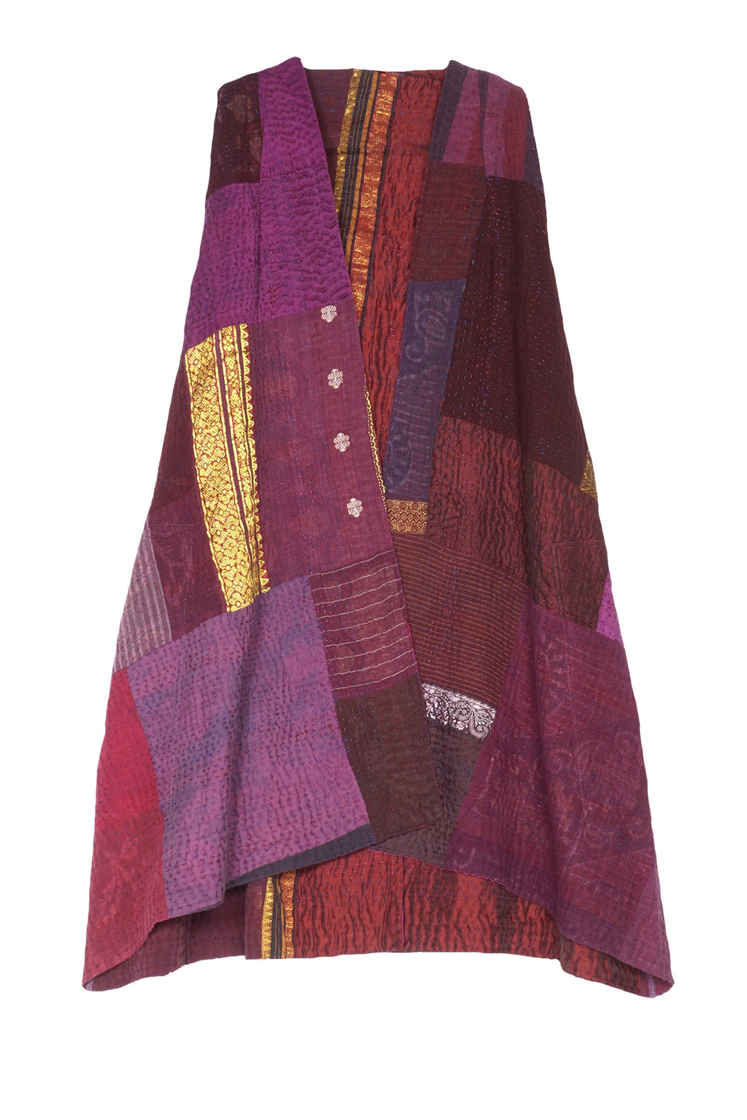 COTTON SILK SW PATCH KANTHA BACK PLEATED VEST - ws4221-prp -
