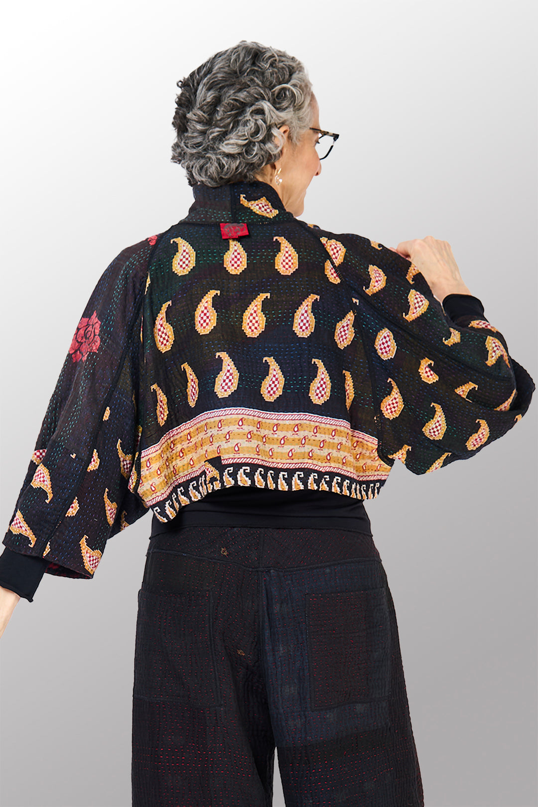 VINTAGE COTTON KANTHA  PUFF SLV. SHRUG - cv4062-0055a -