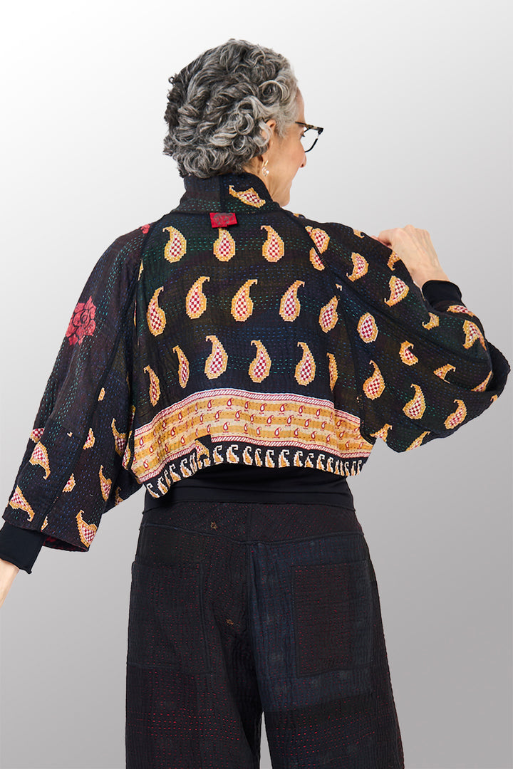 VINTAGE COTTON KANTHA  PUFF SLV. SHRUG - cv4062-0055a -