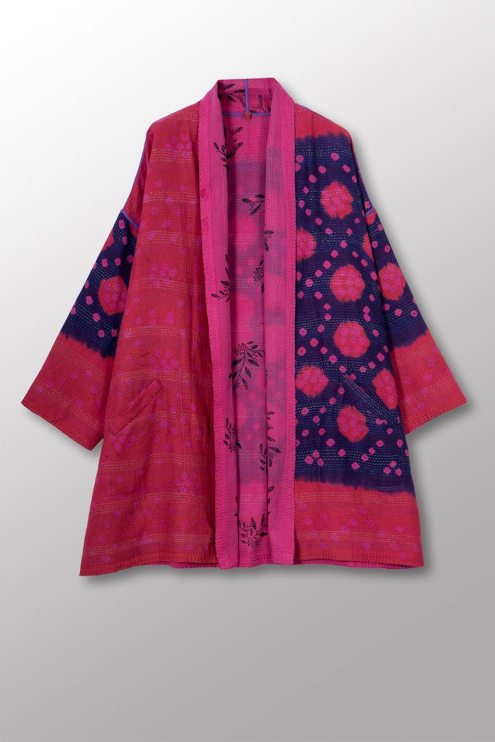 VINTAGE COTTON & NEW VOILE KANTHA HAORI JACKET - cn2068-0002a -