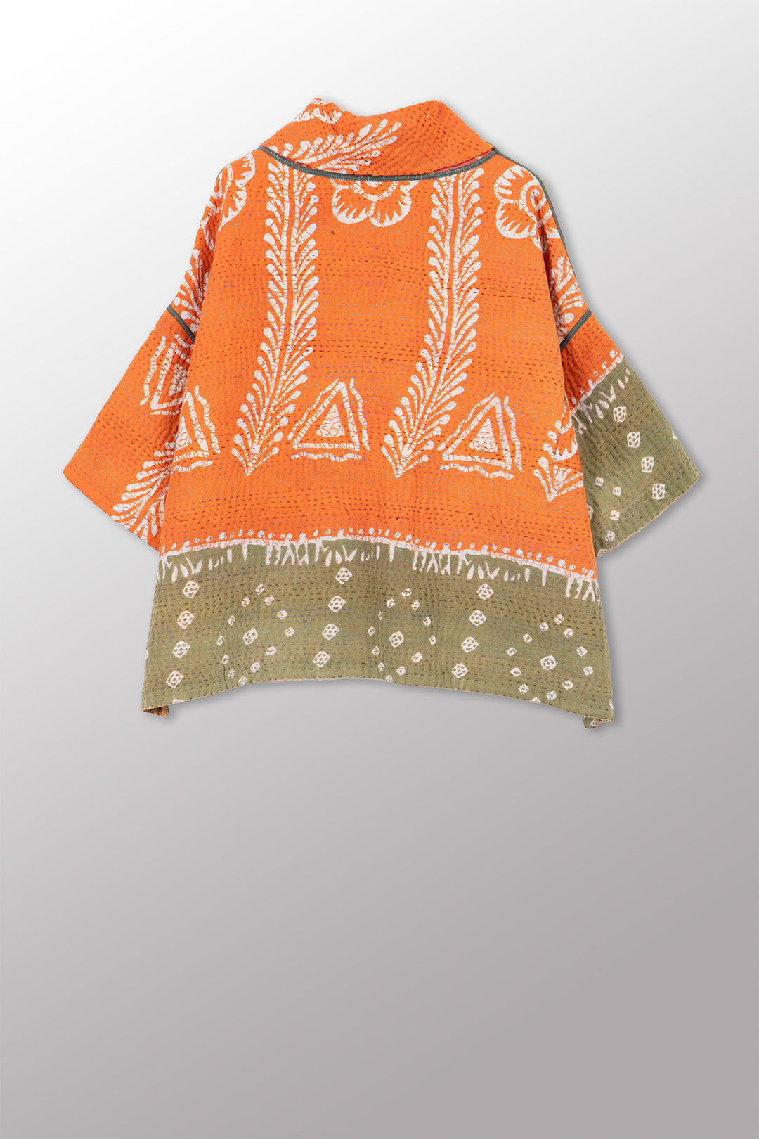 VINTAGE COTTON KANTHA COWL NECK PONCHO - cv4061-0037a -