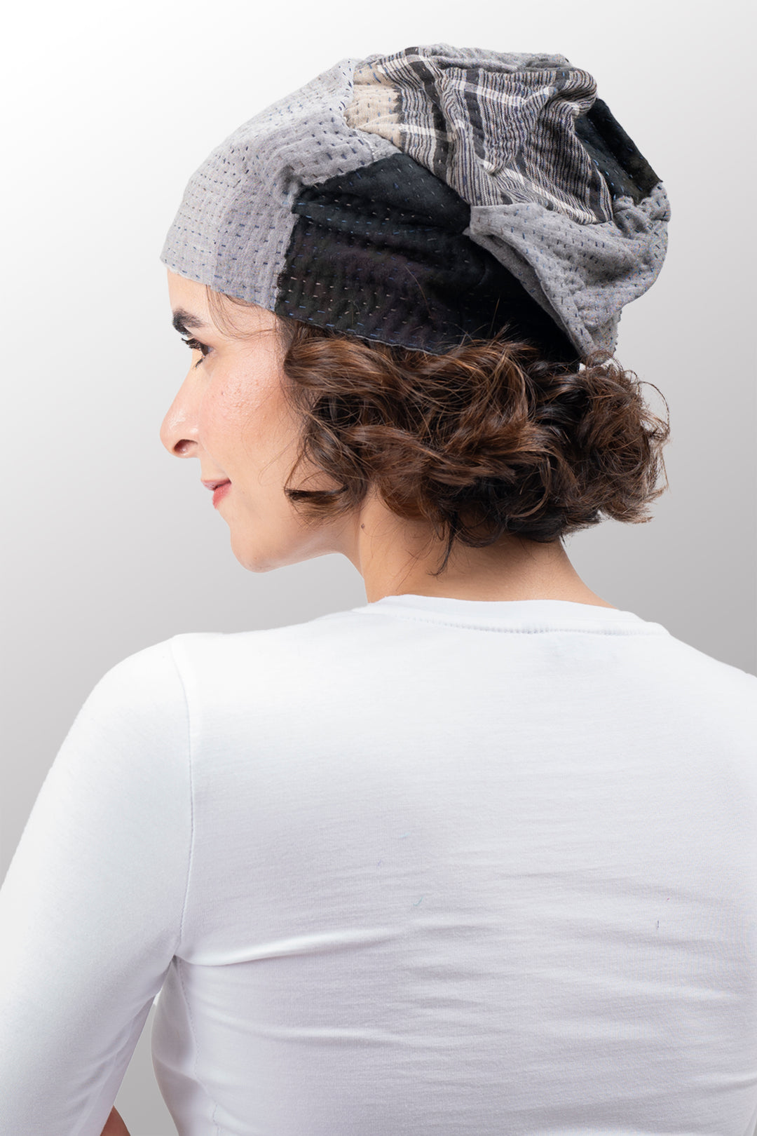 FRAYED PATCH KANTHA PATCHWORK HAT - fi4880-glk -