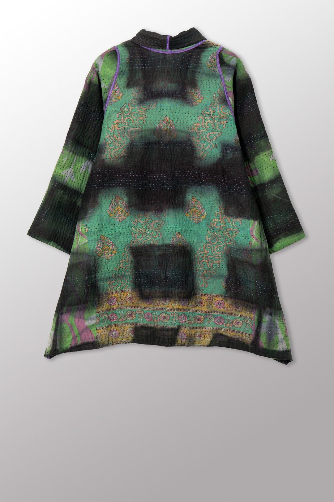 VINTAGE COTTON GREY CLAMP TIE DYE KANTHA A-LINE JACKET - su4003-0003s -