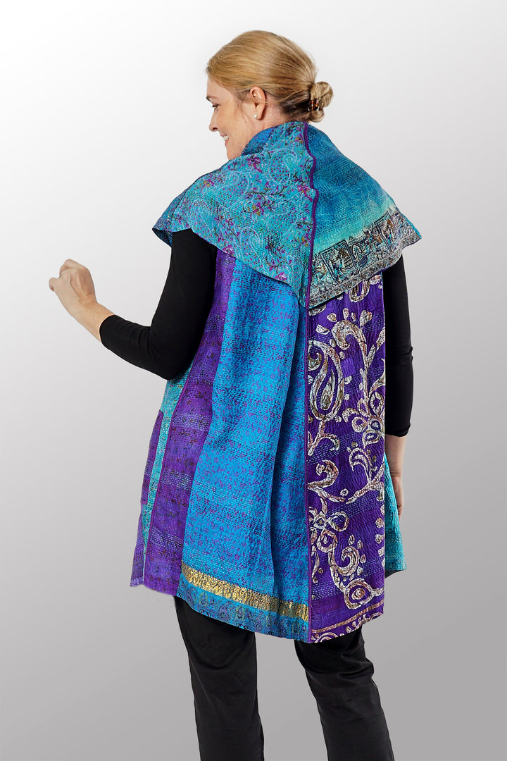 VINTAGE SILK KANTHA CIRCULAR VEST - sv2201-0098a -