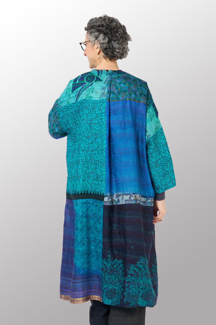 VINTAGE SILK KANTHA LONG DUSTER - sv2328-0011a -