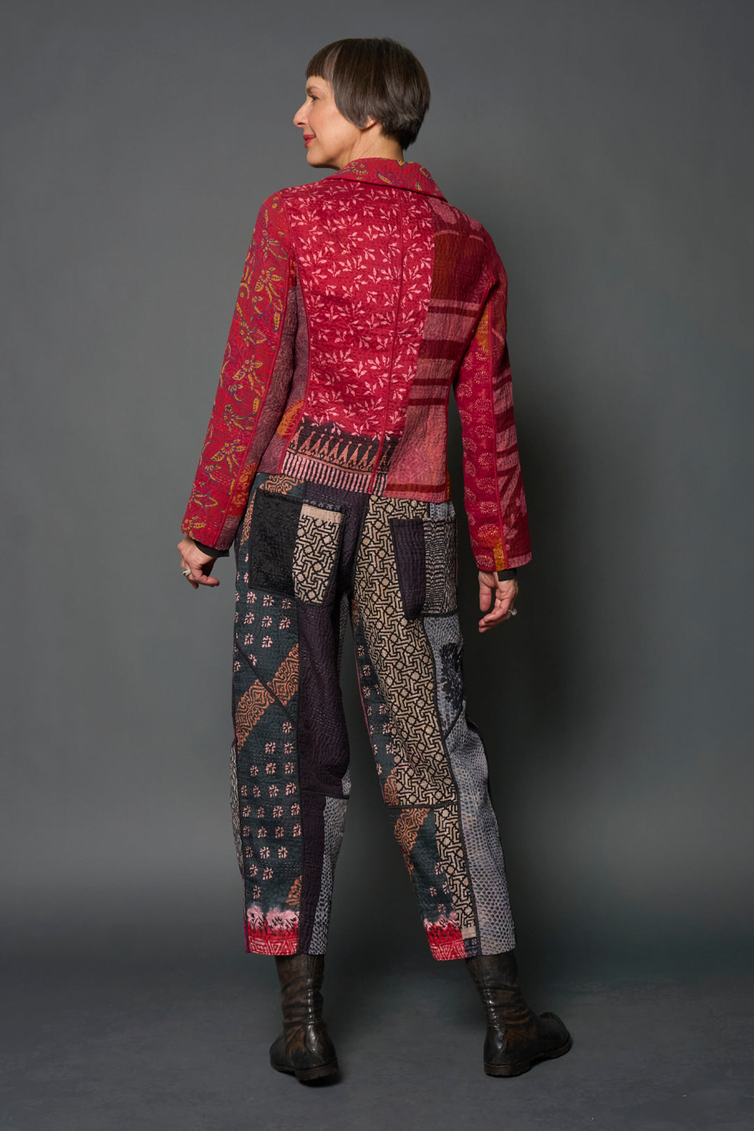 JACQUARD SILK KANTHA CROPPED BASIC JACKET - js4096-mar -