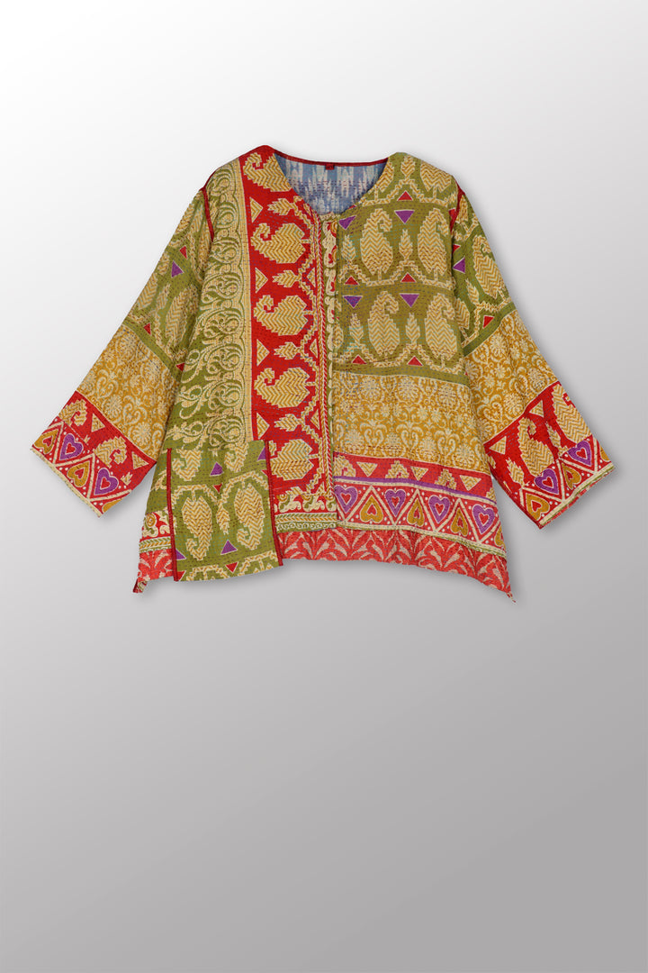 VINTAGE COTTON KANTHA A-LINE SHORT JKT - cv2019-0021a -