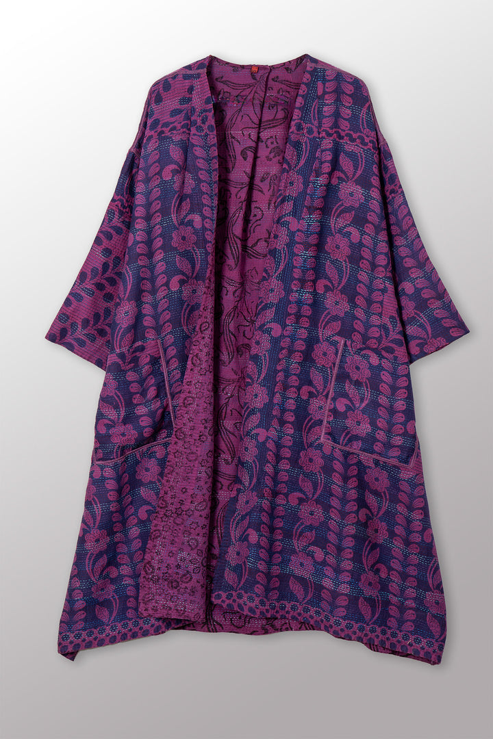 VINTAGE COTTON & NEW VOILE KANTHA LONG DUSTER - cn2328-0003a -