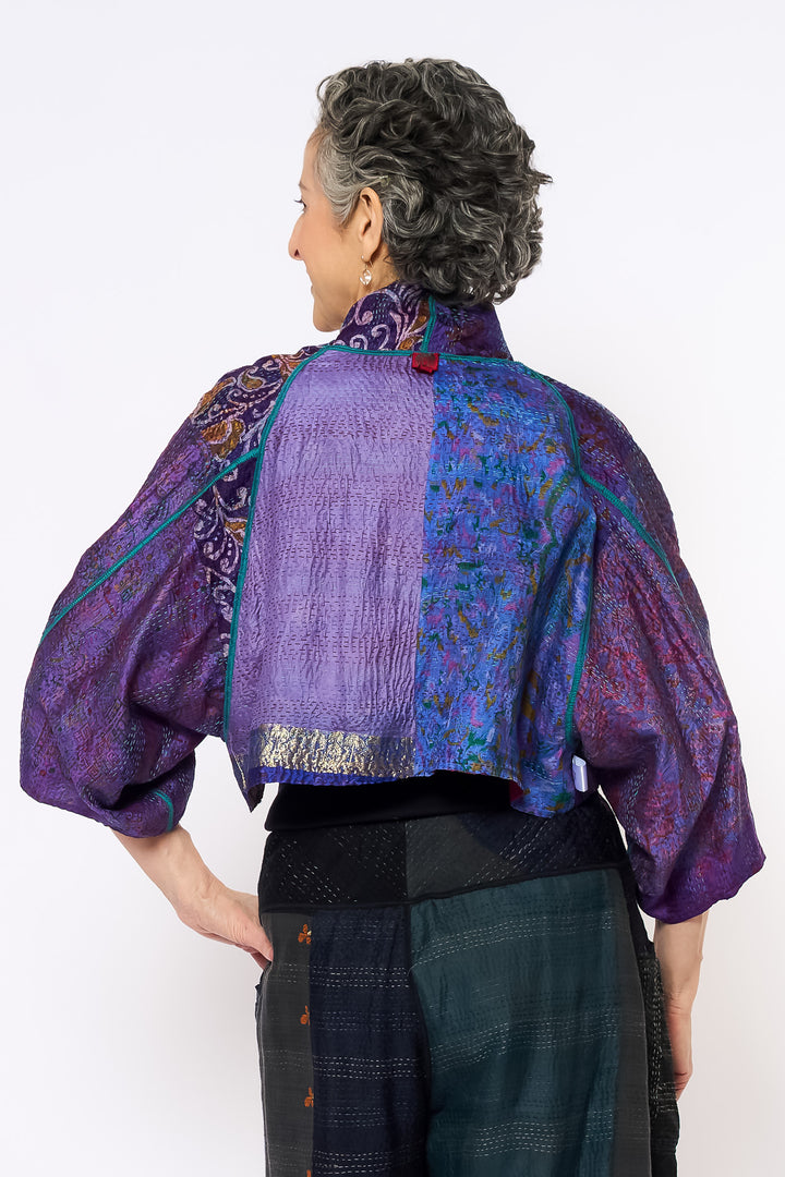 VINTAGE SILK KANTHA PUFF SLV. SHRUG - sv2062-0015a -