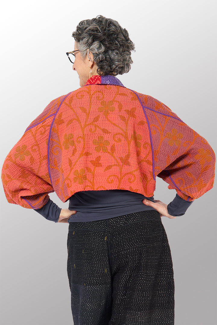 COTTON OVERDYE KANTHA PUFF SLV. SHRUG - ov4062-corg001a -