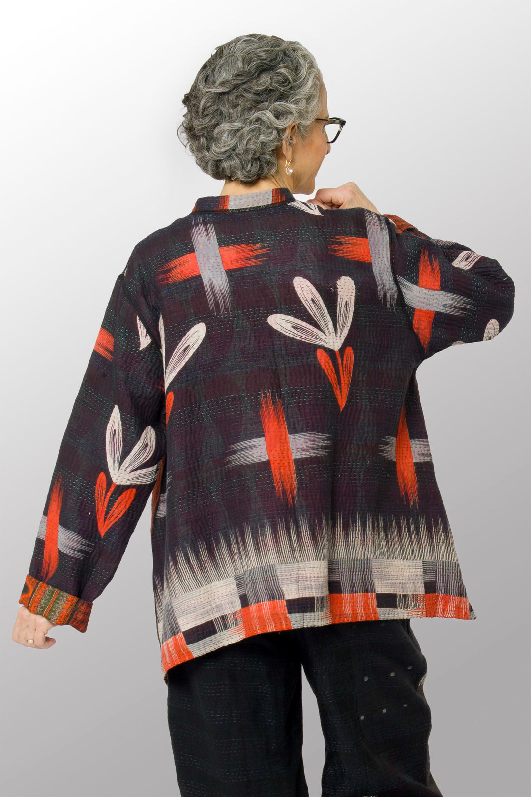 VINTAGE COTTON KANTHA KAFTAN JACKET SHORT - cv4088-0003l -