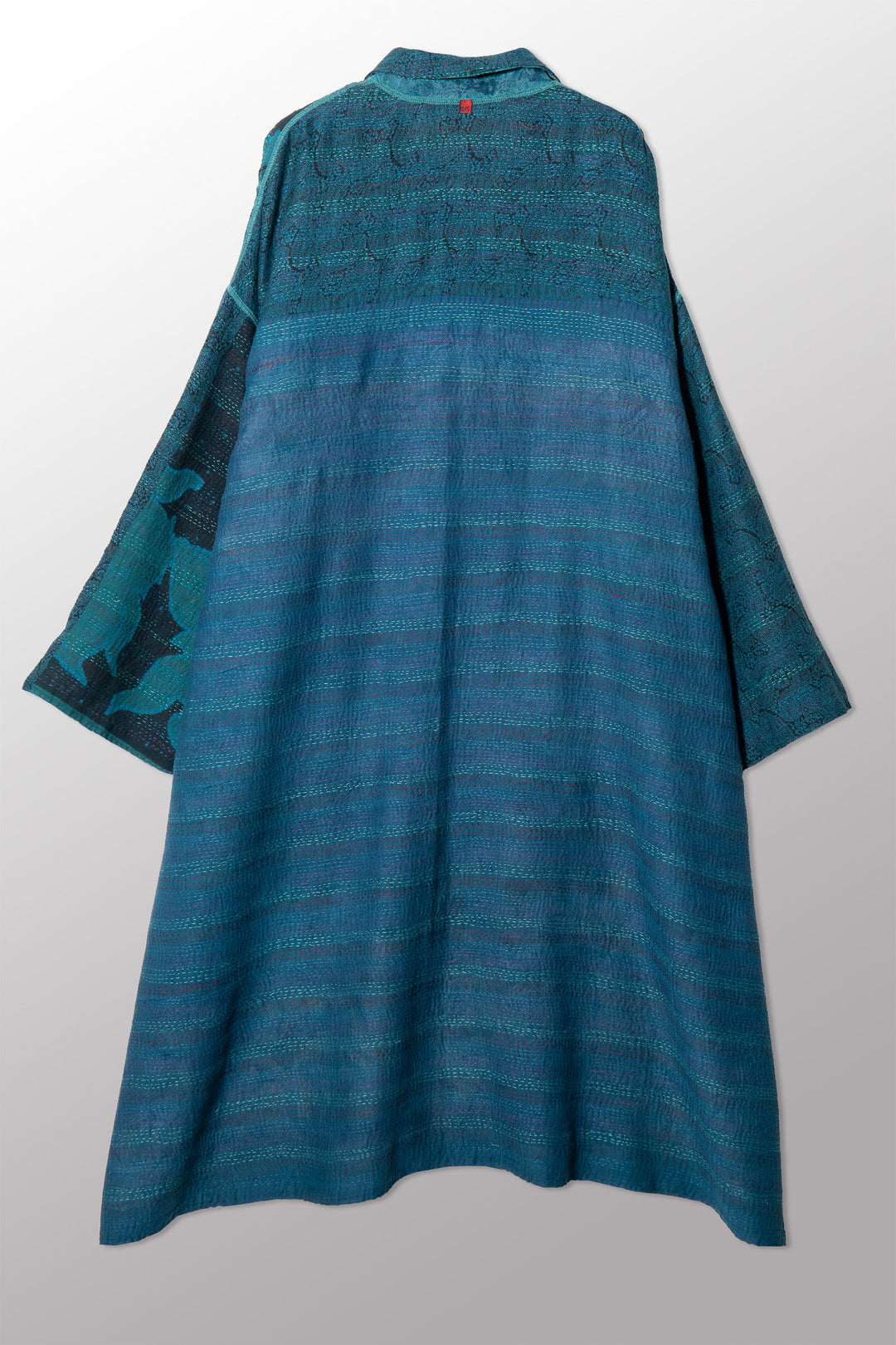VINTAGE SILK GEORGETTE COTTON KANTHA NEW OVERSIZED COAT - gc2342-0005a -