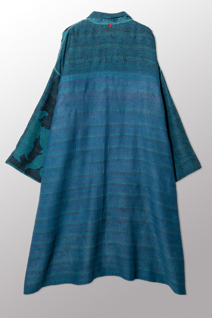 VINTAGE SILK GEORGETTE COTTON KANTHA NEW OVERSIZED COAT - gc2342-0005a -