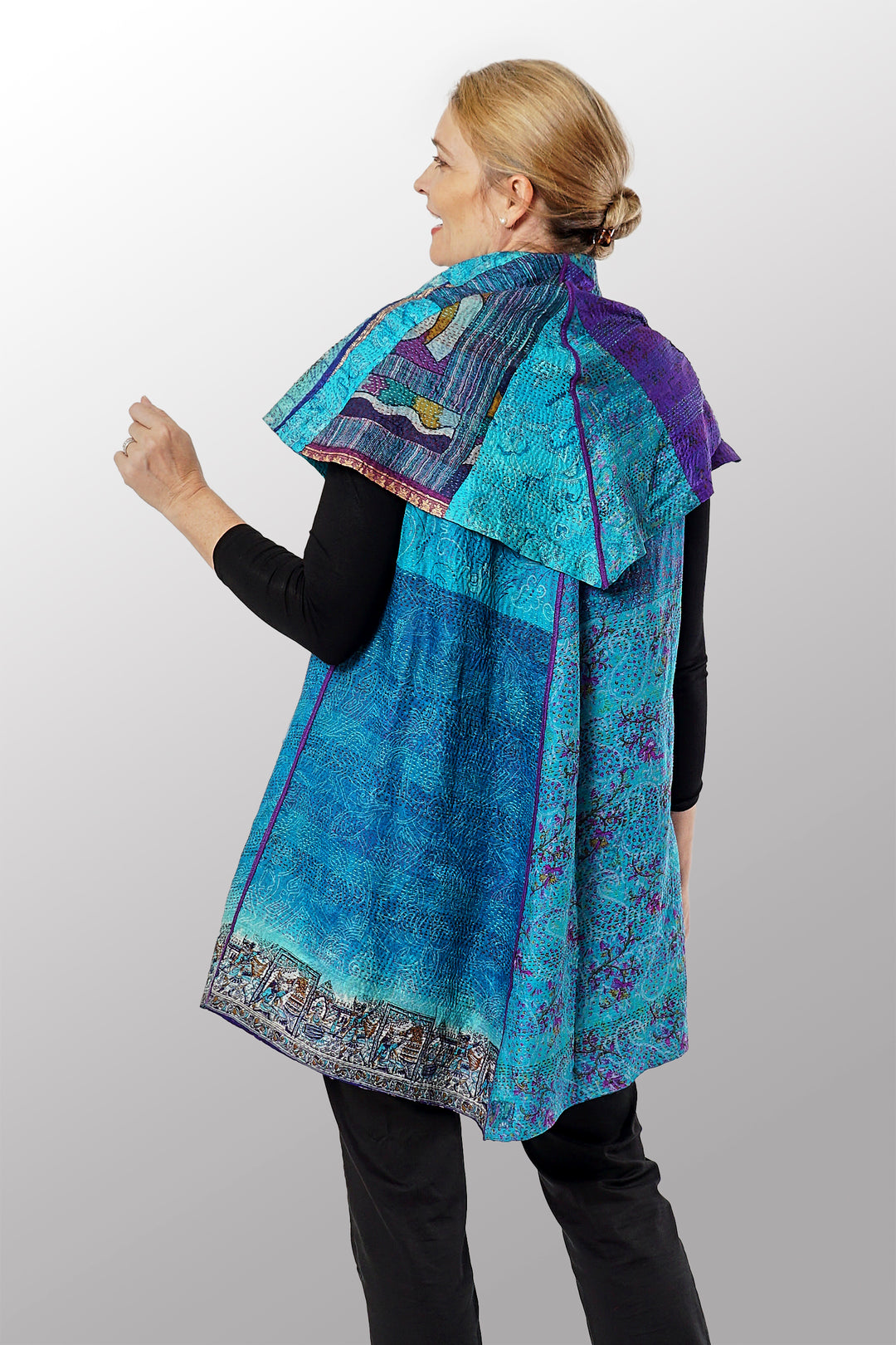 VINTAGE SILK KANTHA CIRCULAR VEST - sv2201-0098a -