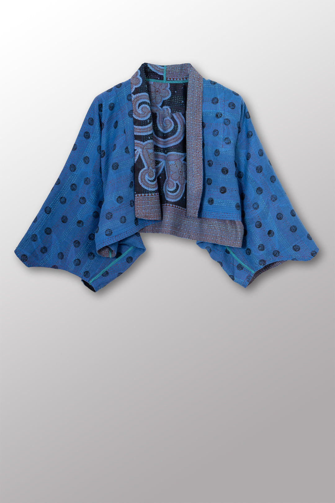 VINTAGE COTTON & NEW VOILE KANTHA PUFF SLV. SHRUG - cn2062-0003a -