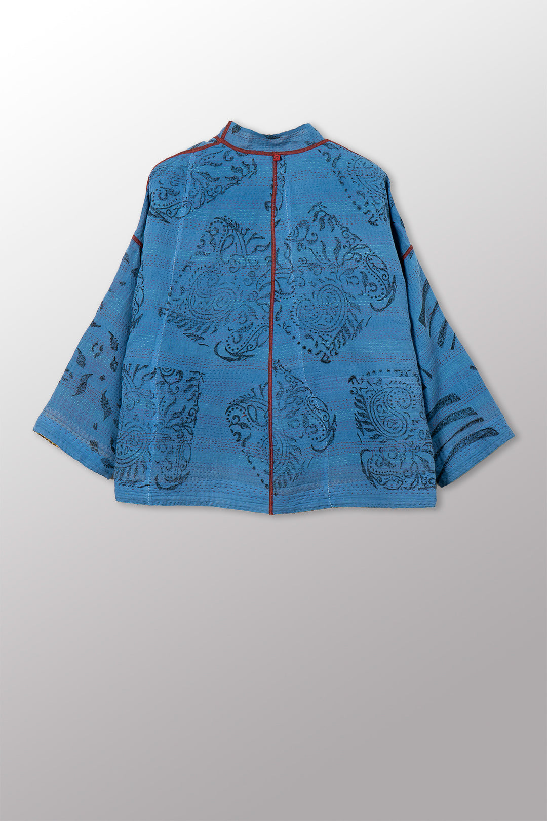 VINTAGE COTTON & NEW VOILE KANTHA STAND COLLAR CROPPED JACKET - cn2034-0002a -