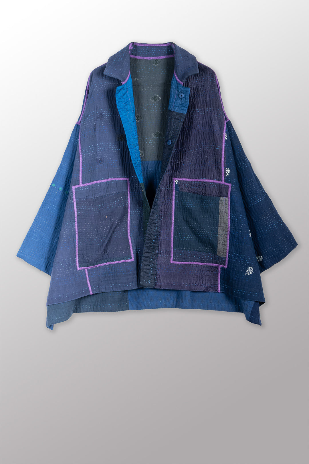 JAIPUR PATCH KANTHA OVERSIZED MINI COAT - jp4332-nvy -