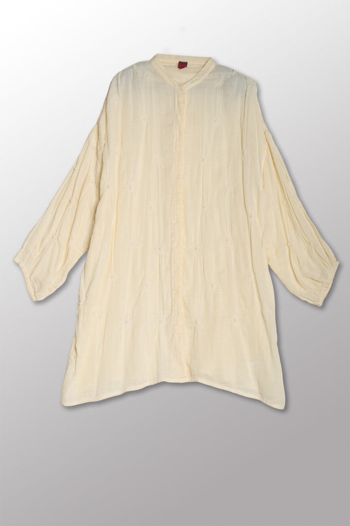 GAUZE SHIBORI GARMENT KANTHA BAND COLLAR OVERSIZED SHIRT - bl-gg2587-ivy -