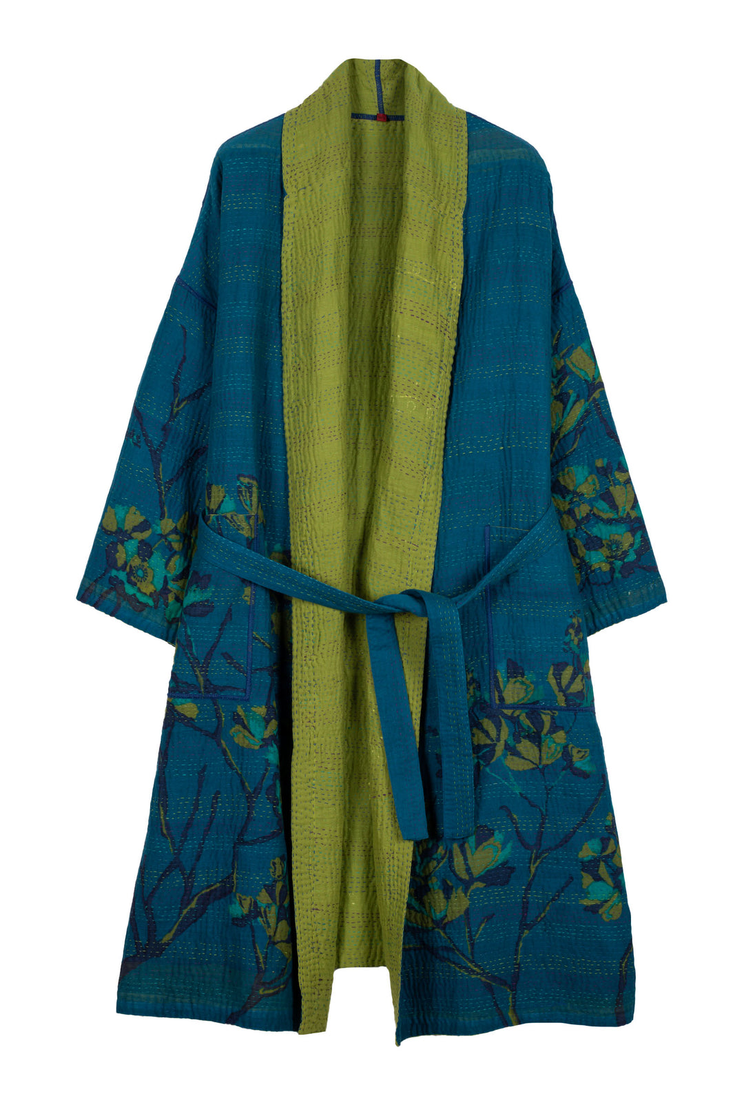 BLOOMING FLOWERS KANTHA SIMPLE ROBE - bf4334-blu -