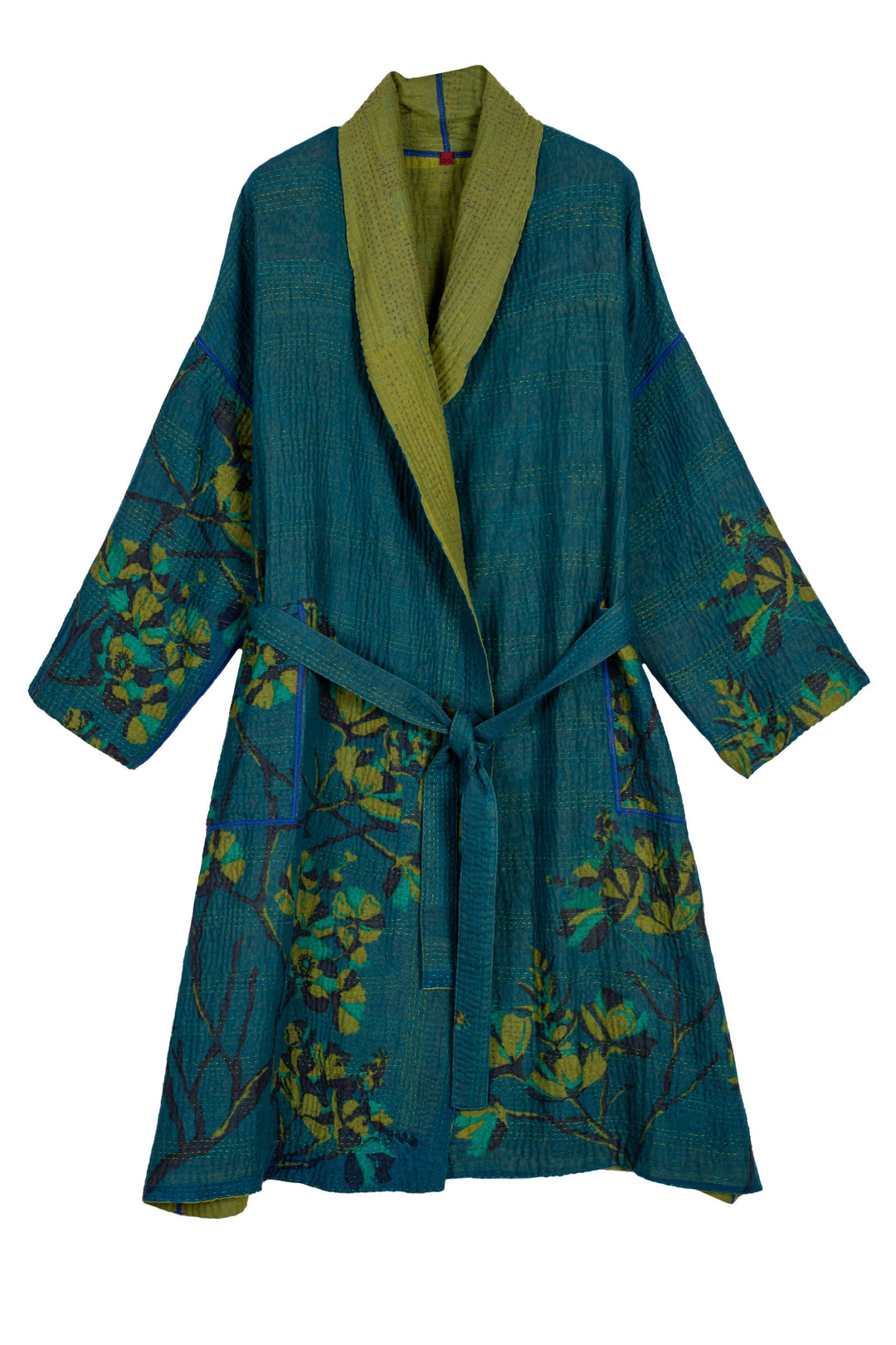 BLOOMING FLOWERS KANTHA SIMPLE ROBE - bf4334-blu -