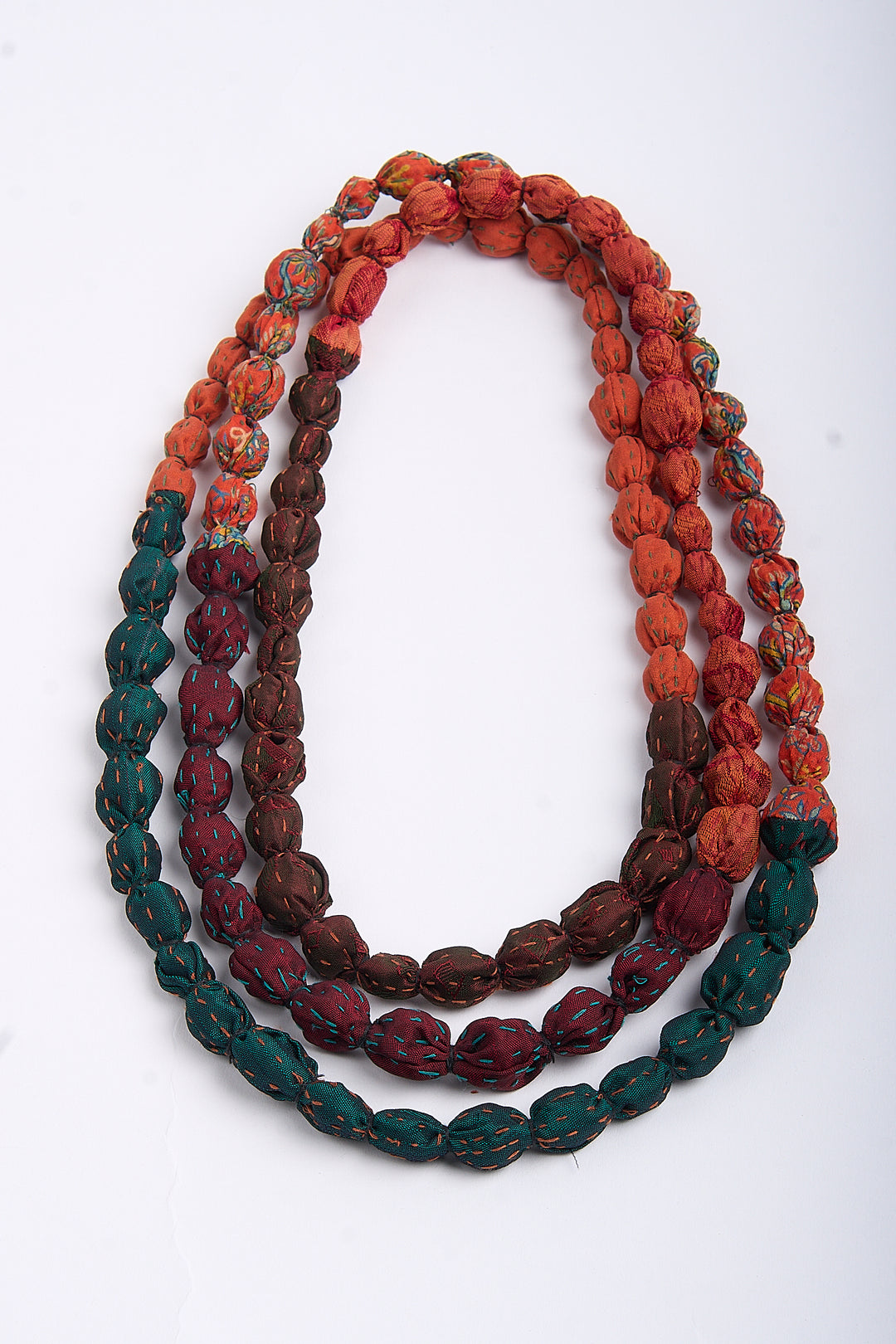 MONE SHIBORI TIE DYE KANTHA TIE-BEADS LONG NECKLACE - ms2707-org -