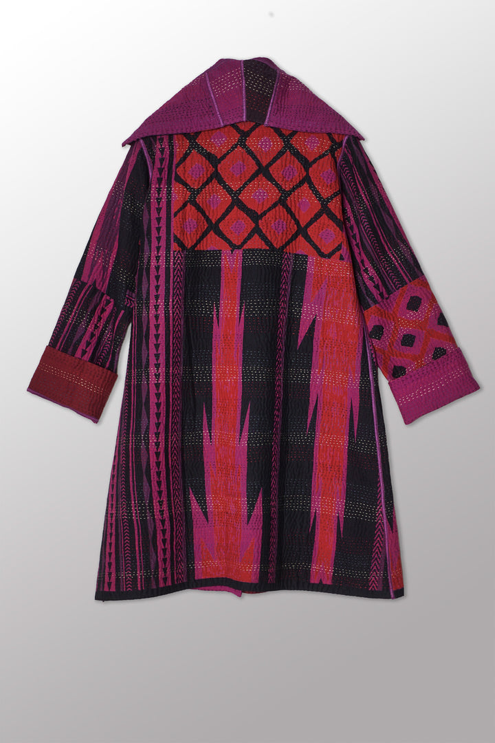 OVERDYED MONOTONE IKAT KANTHA POCKET MEDIUM COAT - ov-mi4316-pik -