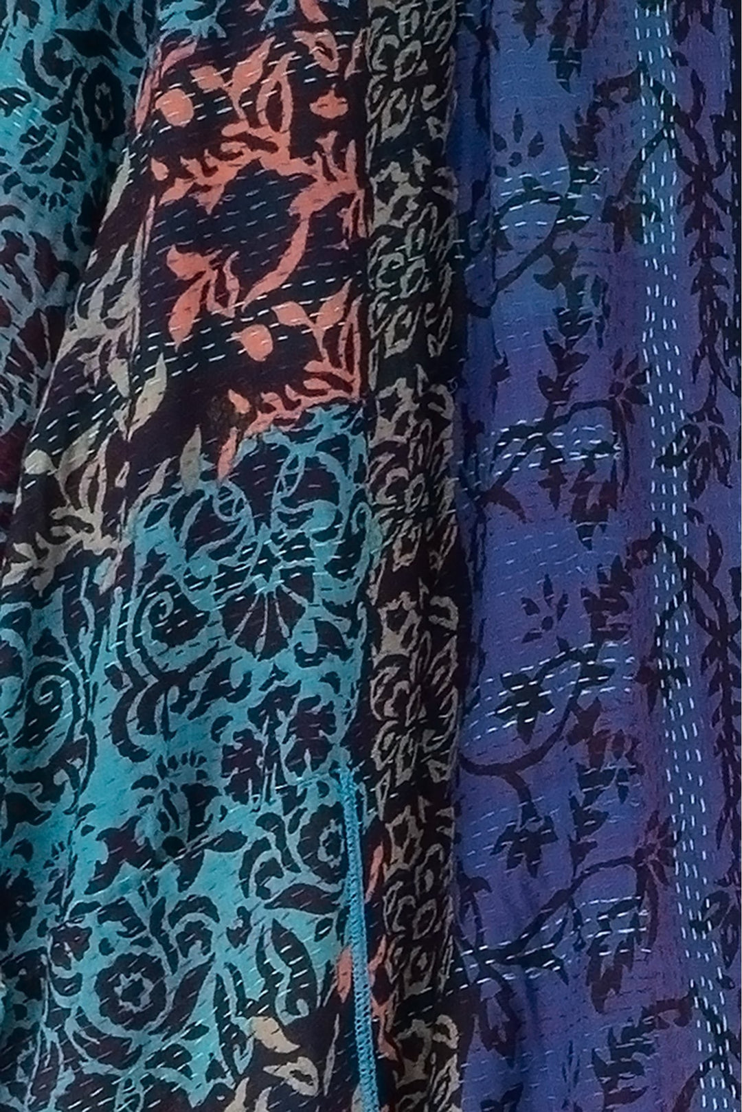 BAGH PRINT KANTHA A-LINE DUSTER - bg2311-blu -