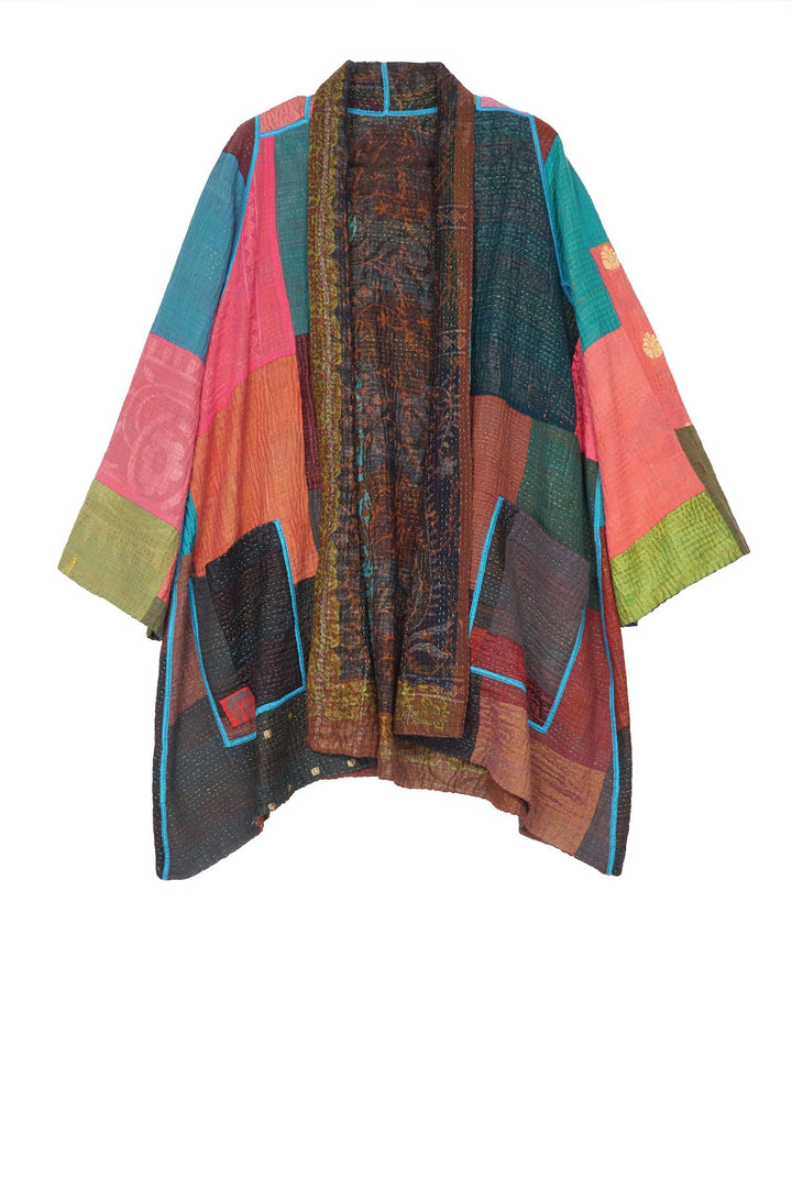 BAGH PRINT KANTHA A-LINE JKT - bg4003-brn -