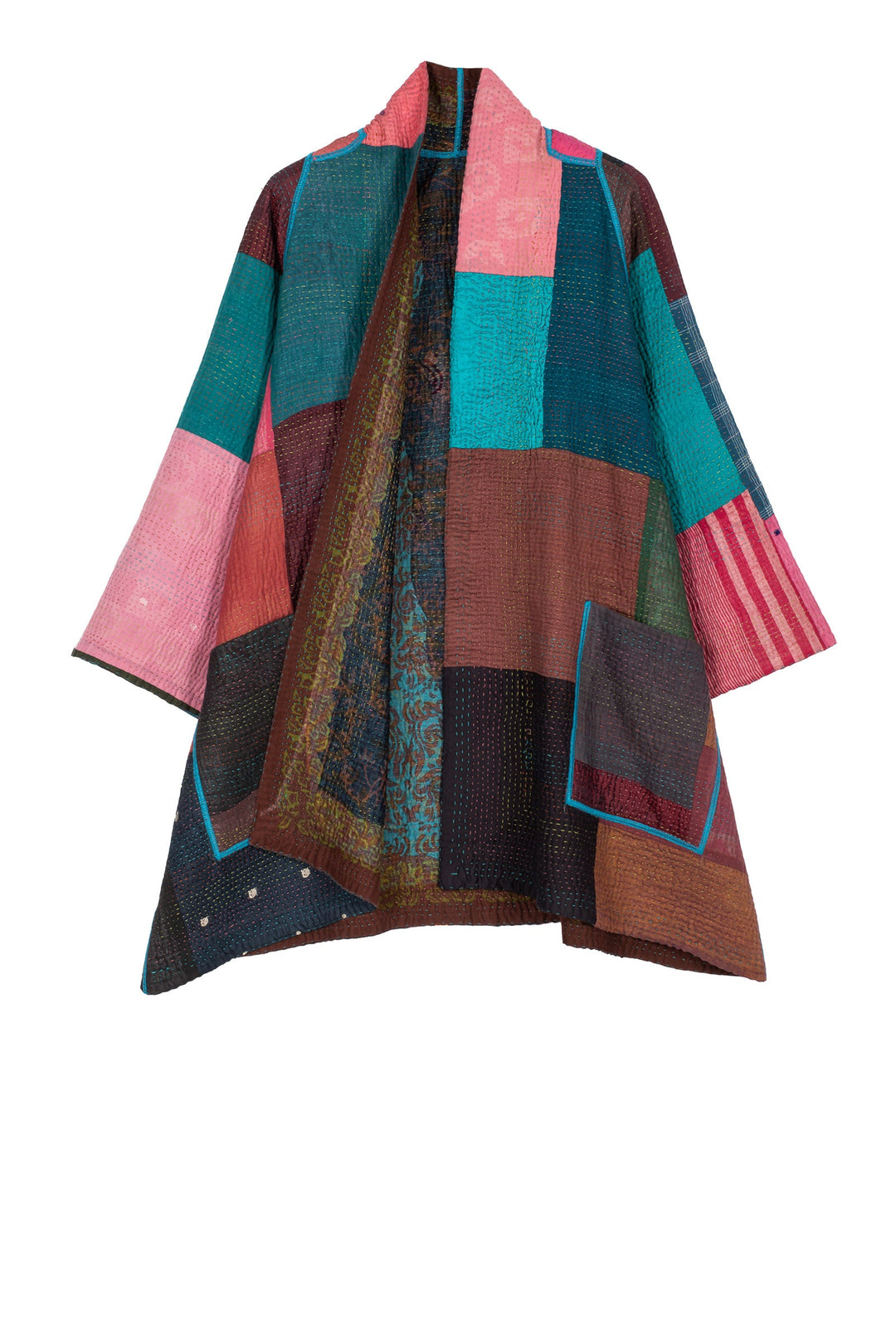 BAGH PRINT KANTHA A-LINE JKT - bg4003-brn -