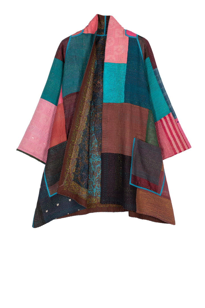 BAGH PRINT KANTHA A-LINE JKT - bg4003-brn -