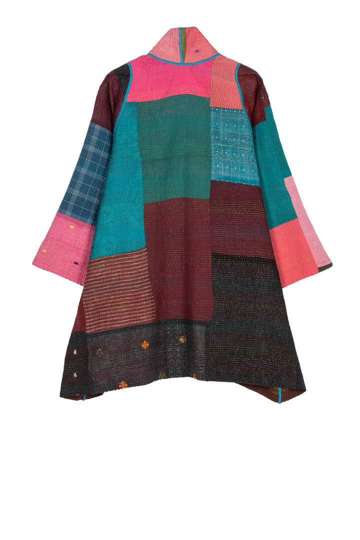 BAGH PRINT KANTHA A-LINE JKT - bg4003-brn -