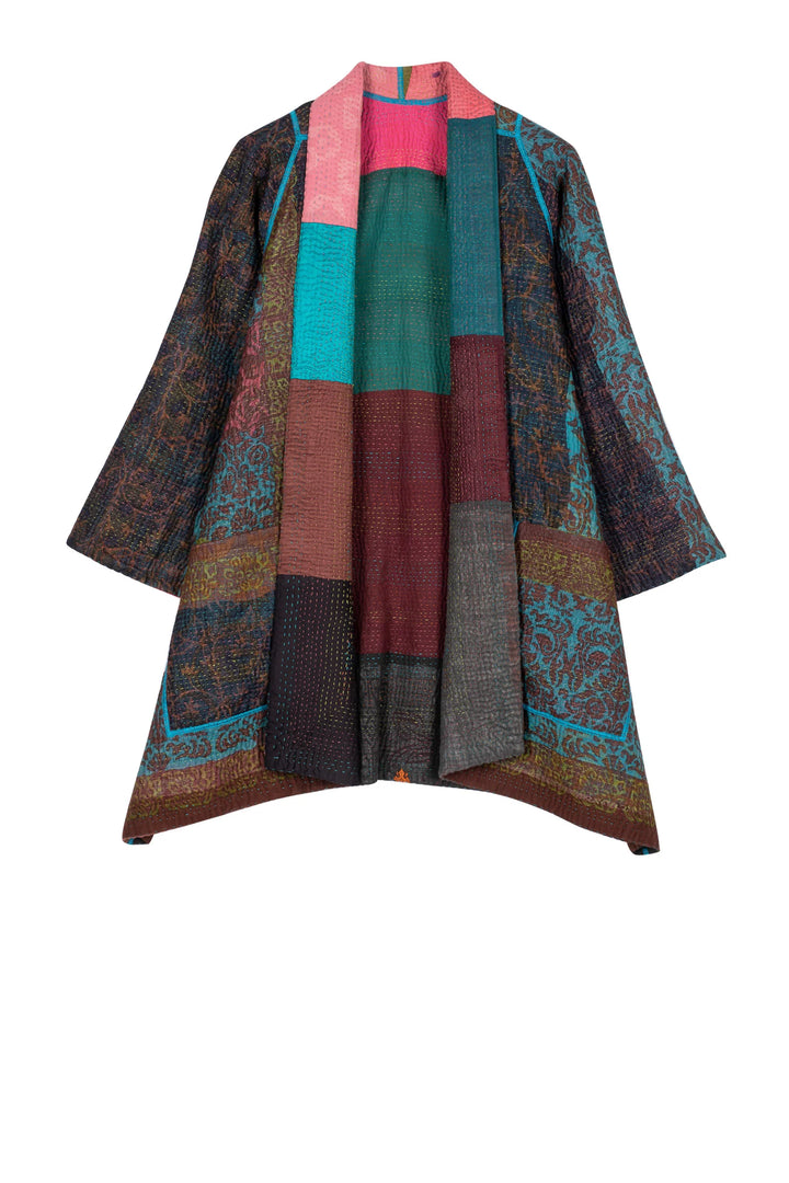 BAGH PRINT KANTHA A-LINE JKT - bg4003-brn -