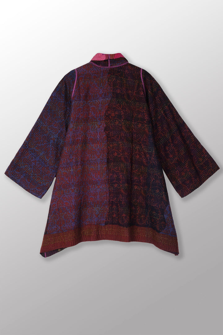 BAGH PRINT KANTHA OVER DYE A-LINE JKT - bg4003-pik -