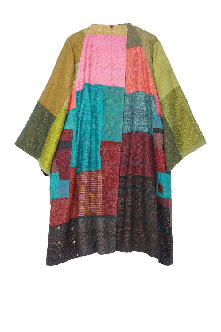 BAGH PRINT KANTHA KIMONO DUSTER - bg4317-brn -