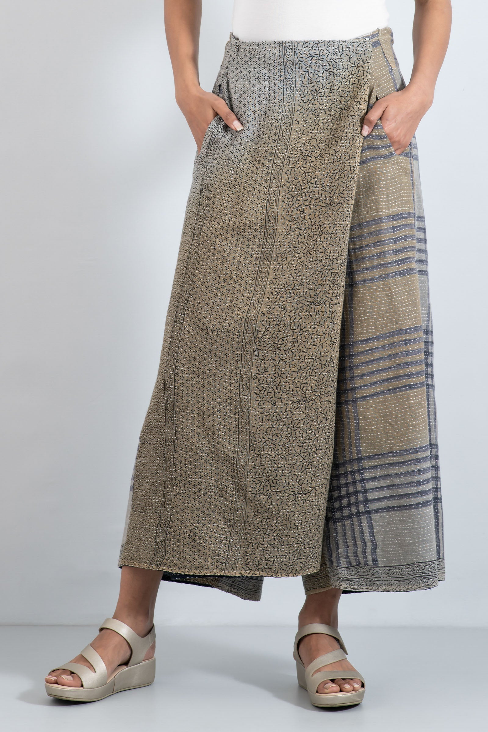 INDONESIAN PRINT VINTAGE INDIGO BACKING KANTHA FRONT WRAP