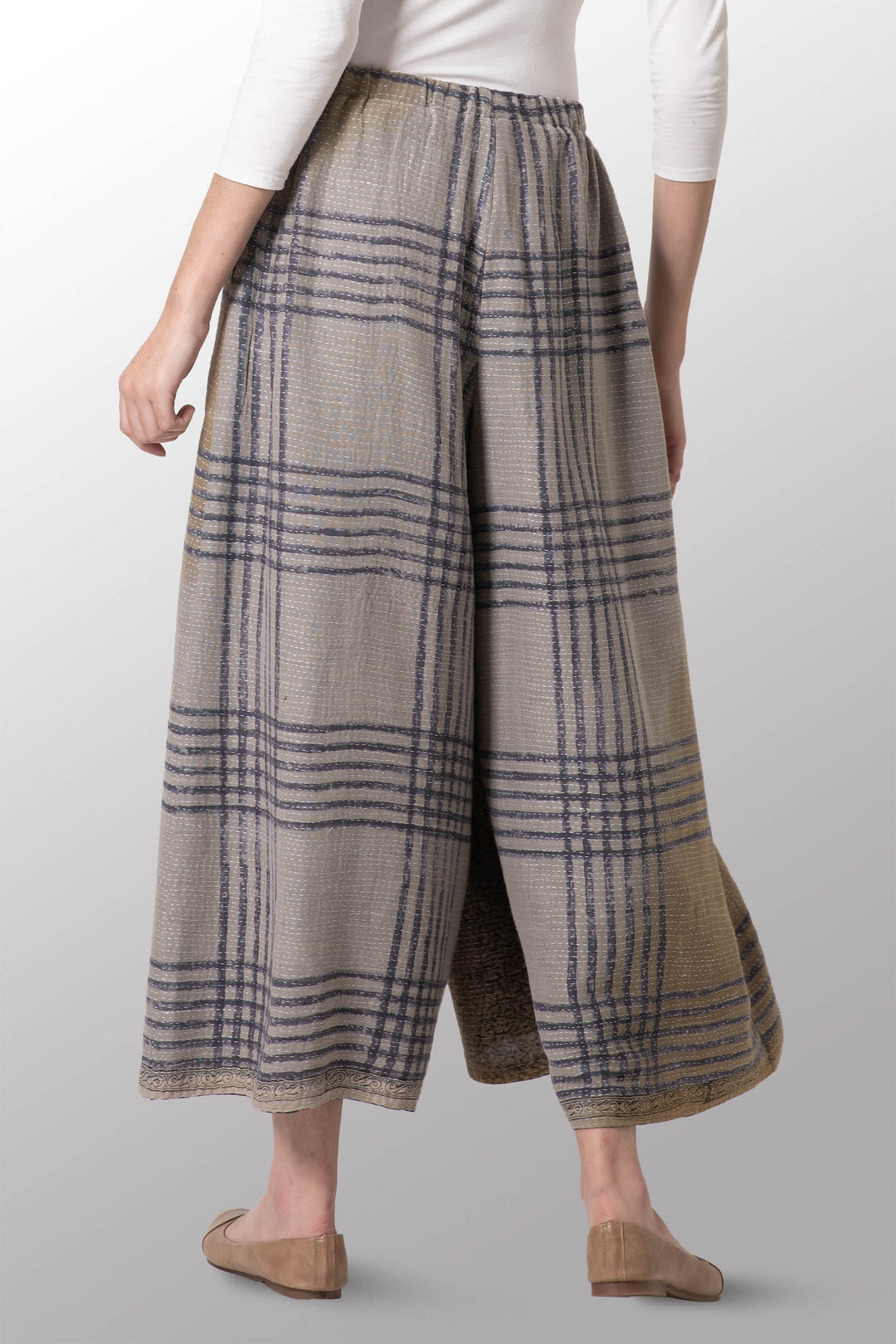 INDONESIAN PRINT VINTAGE INDIGO BACKING KANTHA WRAP WIDE PANTS - bi2649-blu -