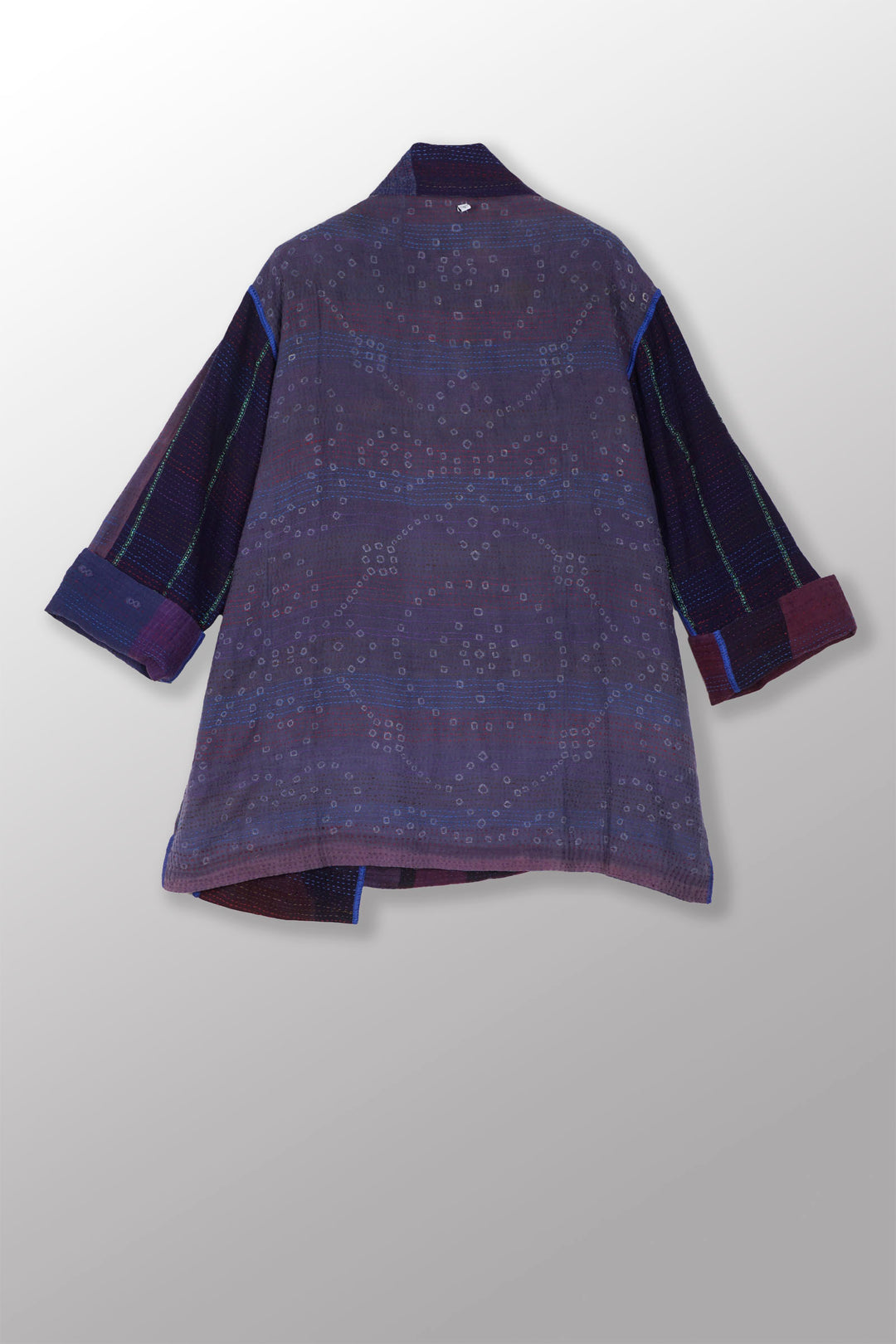 BROCADE PATCHED KANTHA STAND COLLAR TUNIC - bp2509-blu -