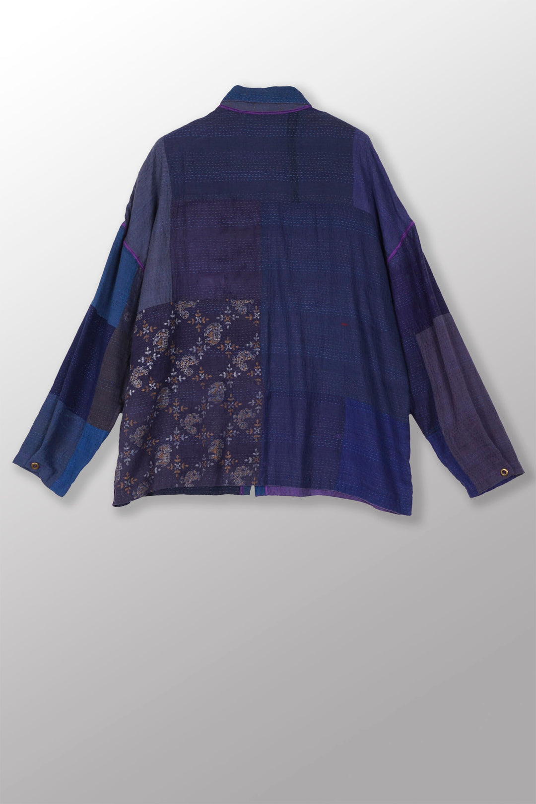 BROCADE PATCHED KANTHA CAMP SHIRT - bp2525-blu -