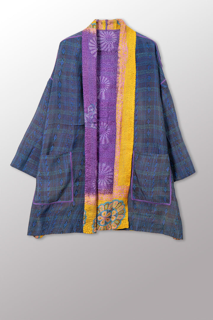 VINTAGE SILK GEORGETTE KANTHA HAORI JKT - sg2068-0005a -
