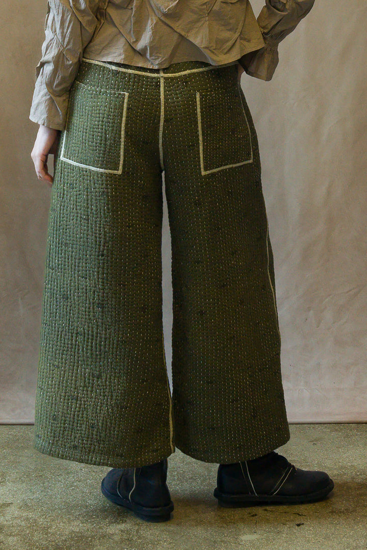 BBK SOLID KANTHA MID RISE WIDE LEG PANTS - bl-bbs6665-grn -