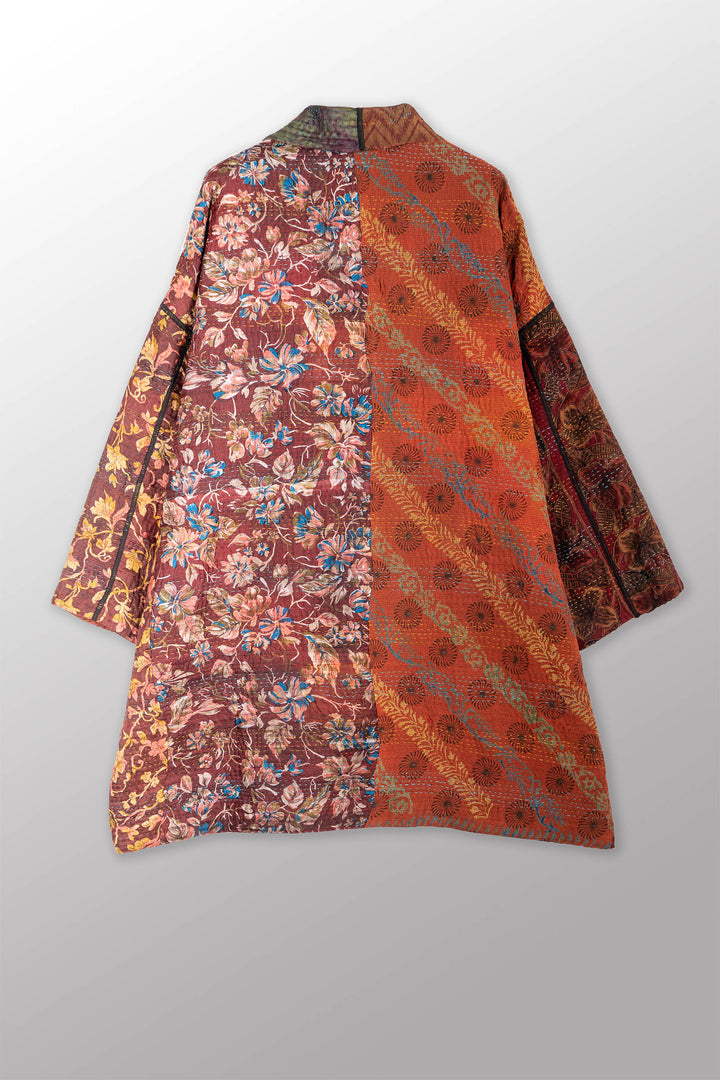 JACQUARD SILK KANTHA HAORI JACKET - js4068-brn -