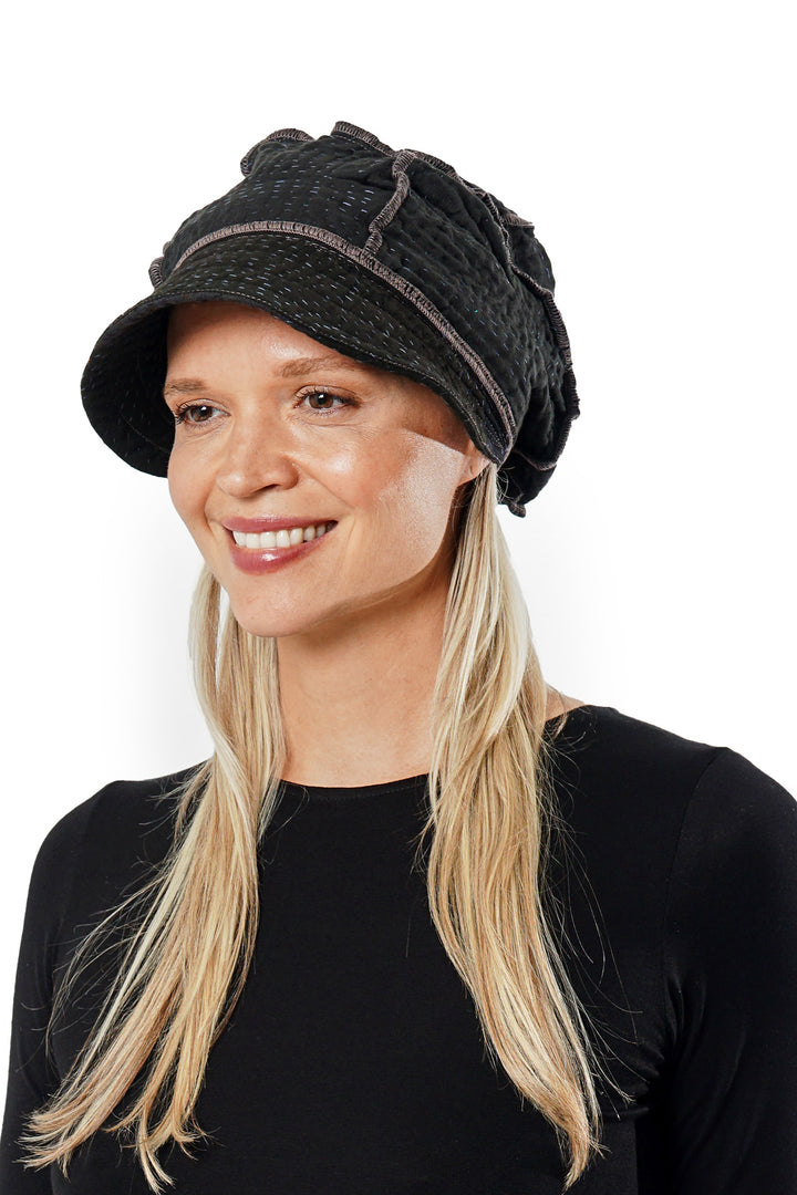 COTTON SILK SW PATCH KANTHA HALF BRIM HAT - ws4881-blk -