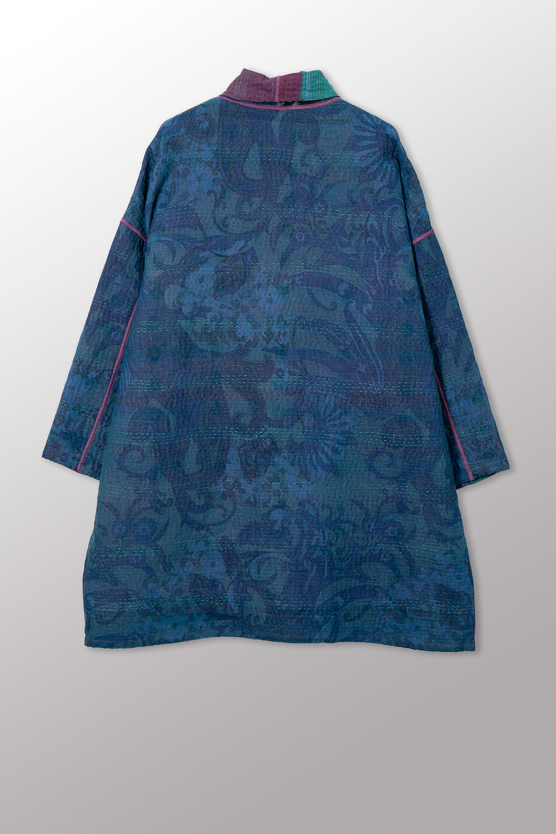 VINTAGE SILK GEORGETTE COTTON KANTHA HAORI JACKET - gc4068-0007a -